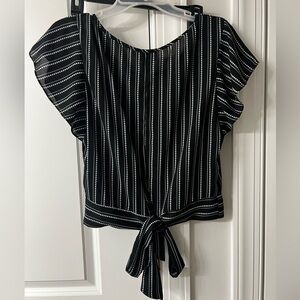 IZ Byer Black and White Tie-back Polkadot Blouse